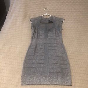 French Connection Dresses Silver Metallic Bandage Dress. Size 6